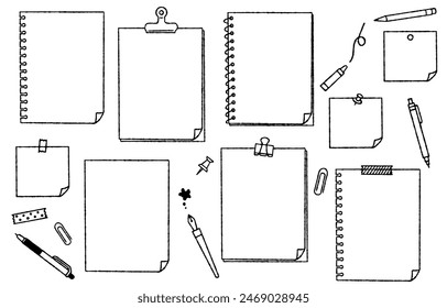 Cute hand-drawn notebook illustration set (monochrome)