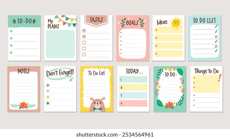 Cute hand-drawn notes, perfect for calendars, planners and journals. Includes different to-do list designs, reminders, goals, ideas... Hand-drawn vector items.