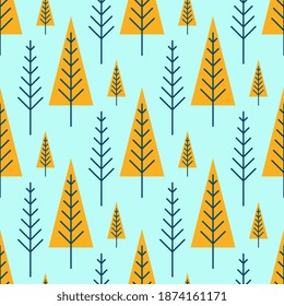 Cute hand-drawn nursery seamless pattern with trees in Scandinavian style. Seamless Christmas background with decorative Christmas tree design.