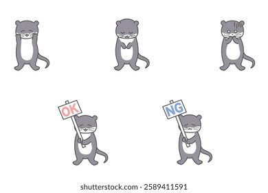 Cute hand-drawn otter illustration set of 5 poses