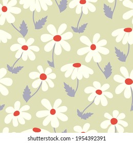 Cute  hand-drawn pattern with decorative chamomile flowers on grey background in minimalistic childish  style. For textiles, wallpapers, designer paper, etc