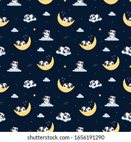 Cute hand-drawn pattern with panda's  in the space