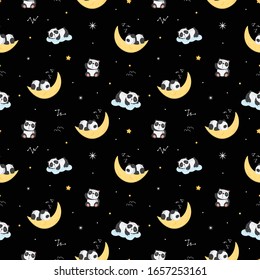 Cute hand-drawn pattern with panda's  in the space
