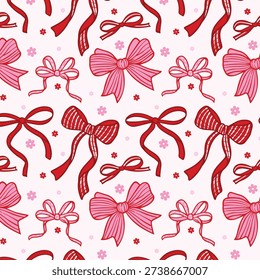 Cute Hand-Drawn Pink and Red Bows Seamless Decorative Pattern
