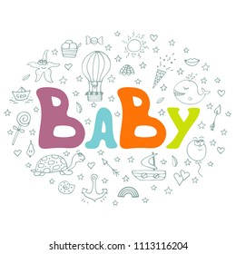 Cute hand-drawn poster with doodles and lettering - Baby.
