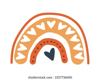 Cute hand-drawn rainbow in boho style on a white background. Vector Illustration for baby textile, logo, poster, fabric, print, textile, wrapper, kids room, wall decor