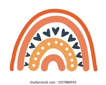 Cute hand-drawn rainbow in Scandinavian style. Childish Illustration. Abstract Rainbow wall art poster. Сhildish Illustration for baby textile, logo, fabric, print, kids room, wall decor