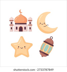 Cute Handdrawn Ramadan Kareem Element Set Illustration for Islamic Celebration
