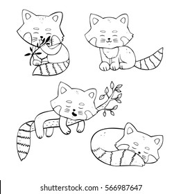 Cute  hand-drawn  red panda. Vector character.
