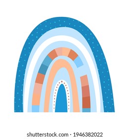 Cute hand-drawn scandinavian or boho style rainbow for children's party decoration, print, baby fabric, wallpaper, textile design. Vector illustration.