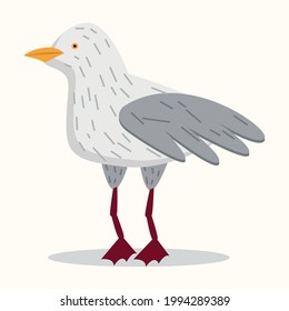 Cute hand-drawn seagull. Bird for children's books, postcards, print on clothes