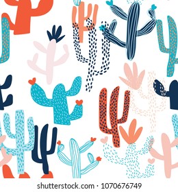 cute hand-drawn seamless pattern with cactus