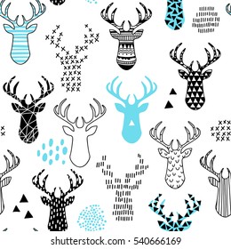 cute hand-drawn seamless pattern with deer