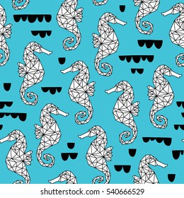 cute hand-drawn seamless pattern with geometric sea horse