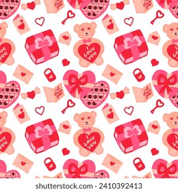 Cute hand-drawn seamless pattern. Lovely background, great for Valentine's Day and other romantic holidays. Good for textiles, wrapping, wallpapers, and banners. Vector design.