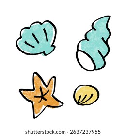 Cute Hand-Drawn Seashells and Starfish Watercolor Illustration Set