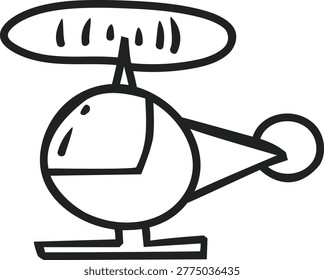 A cute hand-drawn single icon of a helicopter with spinning rotors, representing air travel, transport, and emergency services in a freestyle sketch.