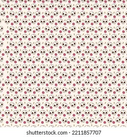 Cute hand-drawn skull background pattern. Skull seamless Halloween vector pattern Ghost head bone, flower isolated tile background