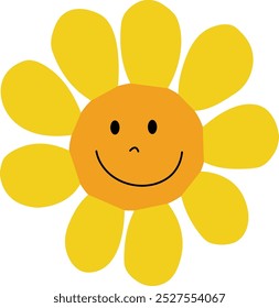 cute hand-drawn smiling flower, yellow flowers