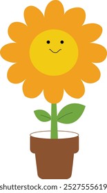 Cute hand-drawn smiling flower, yellow flowers