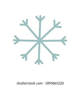 Cute hand-drawn snowflake isolated on white background. Vector illustration in scandi style, for the design of Christmas or winter greeting cards.