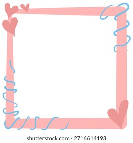Lindo marco cuadrado dibujado a mano decorado con corazones y líneas lúdicas, perfecto para mensajes románticos, notas o Plantillas de redes sociales.