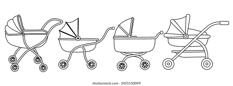 Cute hand-drawn stroller isolated on white background.