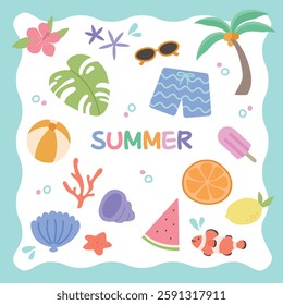 Cute hand-drawn summer illustration set