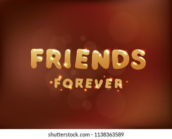 Cute hand-drawn text "Friends forever" on blur colorful background. Banner template for friendship day in US. Funny greeting card.