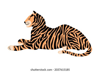 Cute hand-drawn tiger isolated on white background. Symbol of 2022. Wild animal. Vector illustration.