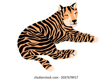 El tigre dibujado a mano, suave y aislado en el fondo blanco. Símbolo de 2022. Animales salvajes. Ilustración vectorial.