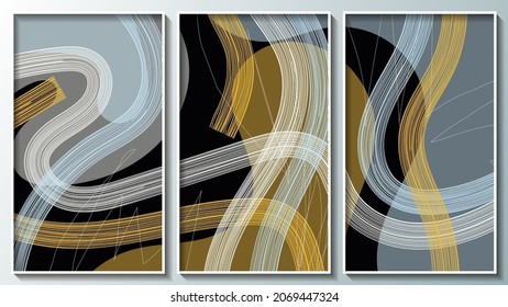Tríptico estirado a mano en colores claros.Un hermoso panel para decoración interior, diseños corporativos, blogs, postales, afiches y otros proyectos. Vector. 