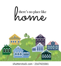 Cute hand-drawn vector card with fairy houses. 