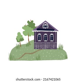 Cute hand-drawn vector card with fairy houses. 