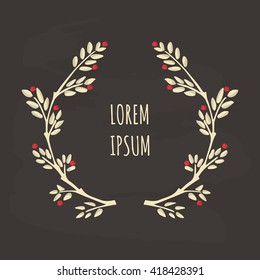 Cute hand-drawn vector laurel wreaths on textured vintage background. Romantic wreath with copyspace for your text.