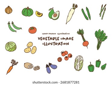 Conjunto de ilustración de color de Imagen vegetal dibujado a mano lindo