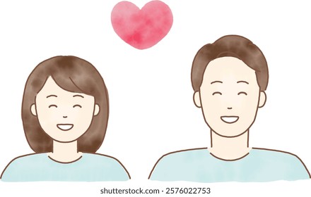 Cute Hand-Drawn Watercolor style Vector Illustration of a Smiling Couple