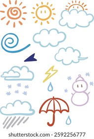 cute handdrawn weather, climate icons