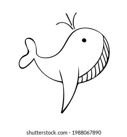 Cute hand-drawn whales. Children's vector doodle illustration. A great print for children's clothing, room design, and accessories.