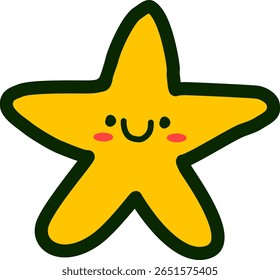 Cute Hand-Drawn Yellow Star with Smiling Face Illustration