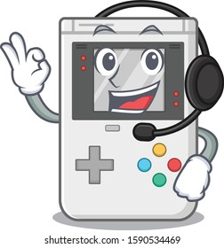 cute handheld game Scroll cartoon character design wearing headphone