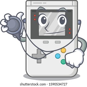 Cute handheld game Scroll cartoon character in a Doctor with tools