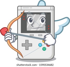 Cute handheld game Scroll Cupid cartoon character with arrow and wings