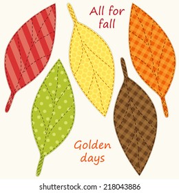 Cute handmade autumn leaves as retro fabric applique for your decoration