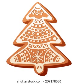 Cute handmade christmas gingerbread baked cookie isolated on white background