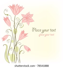 Cute handmade floral card. Vector illustration