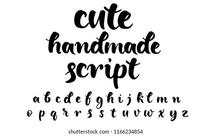 Cute Handmade Lettering Script. Classic brush calligraphy font on white background