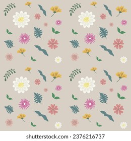 Cute hand-painted flower pattern Flower pattern Light brown background 