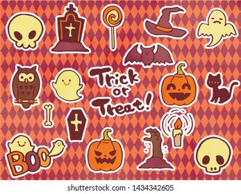 Cute hand-painted Halloween icon with white border.