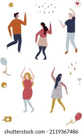 Cute handpainted children’s vector set of illustrations of people partying and having fun. Ideal for print, stickers, scrap booking, web, Graphic design and other creative projects.